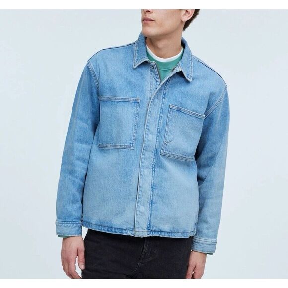 MADEWELL Denim Jacket Men Medium Boxy Shirt NEW Full Zip Snap Pockets NO917 - Picture 1 of 16